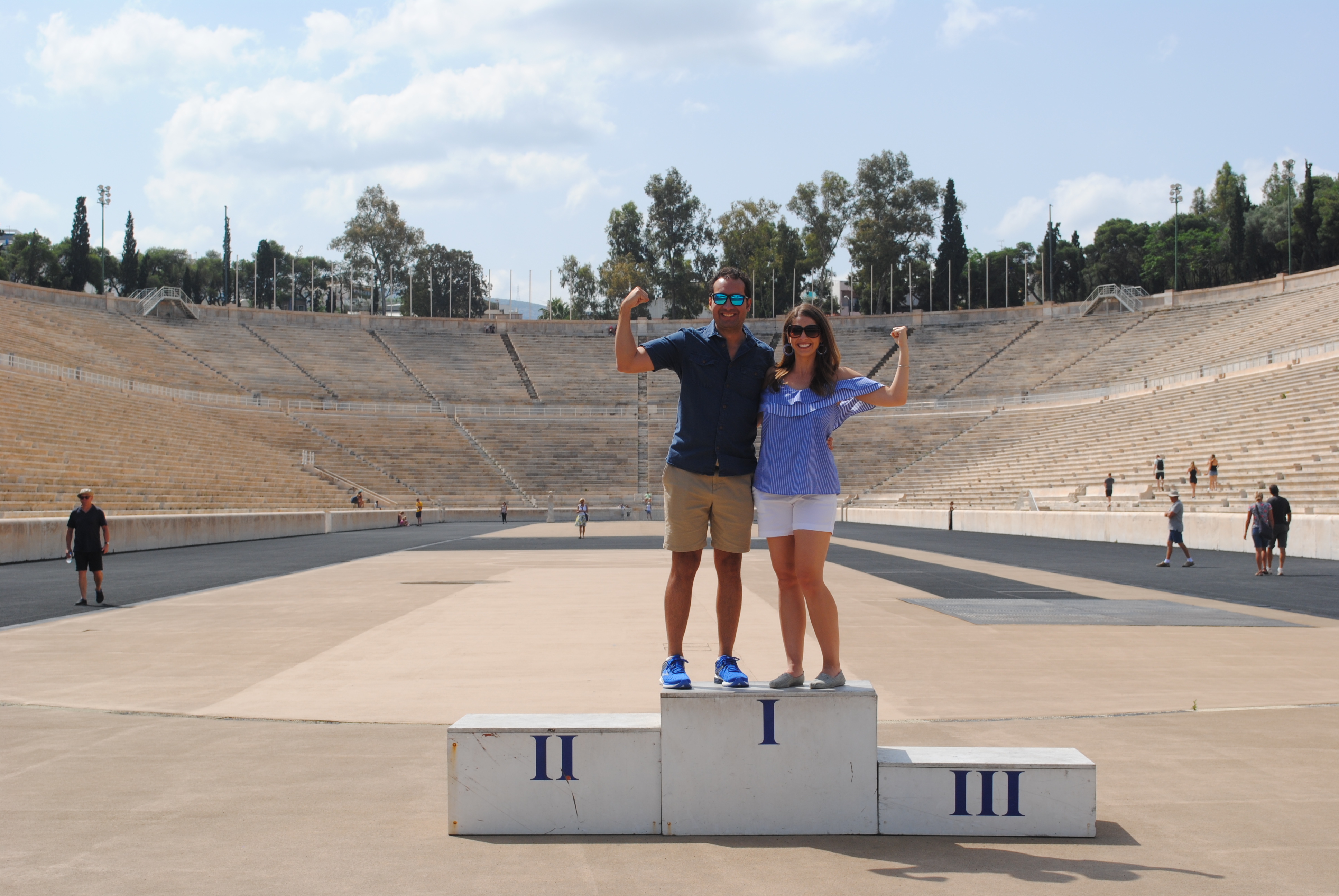 Posing at the Olympic Stadium in Athens, Greece