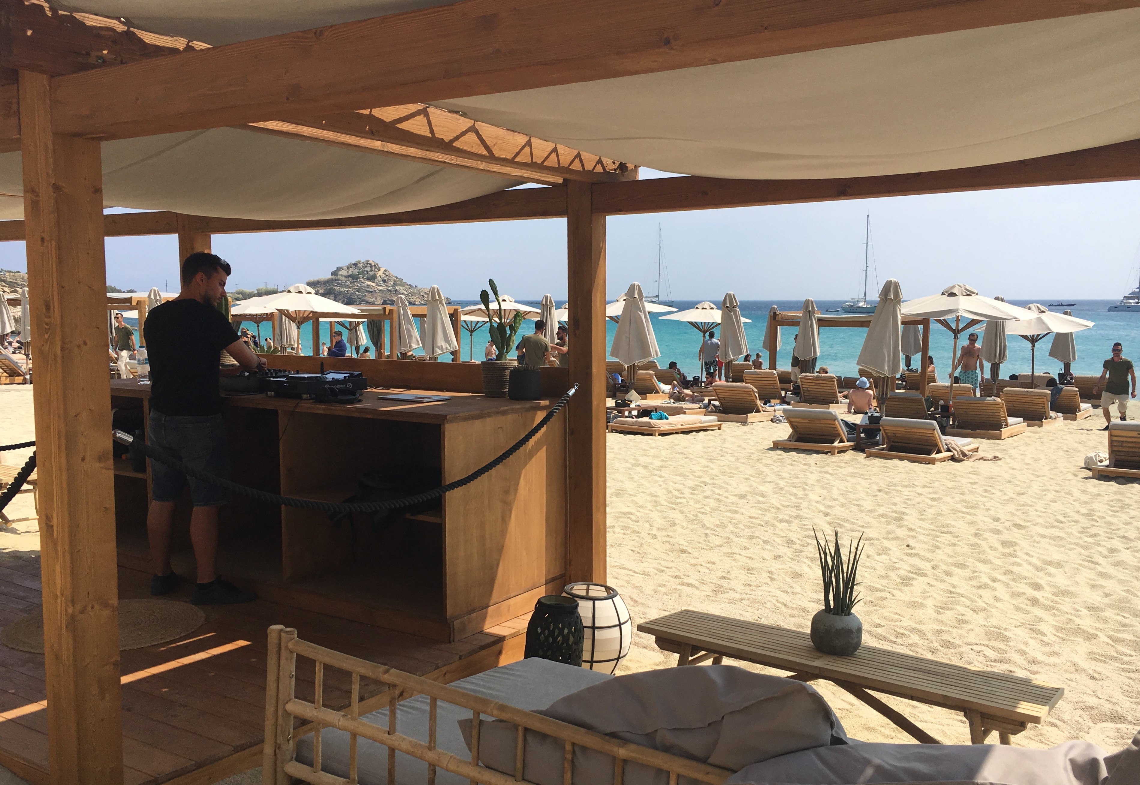 DJ on the beach at Branco hotel in Mykonos