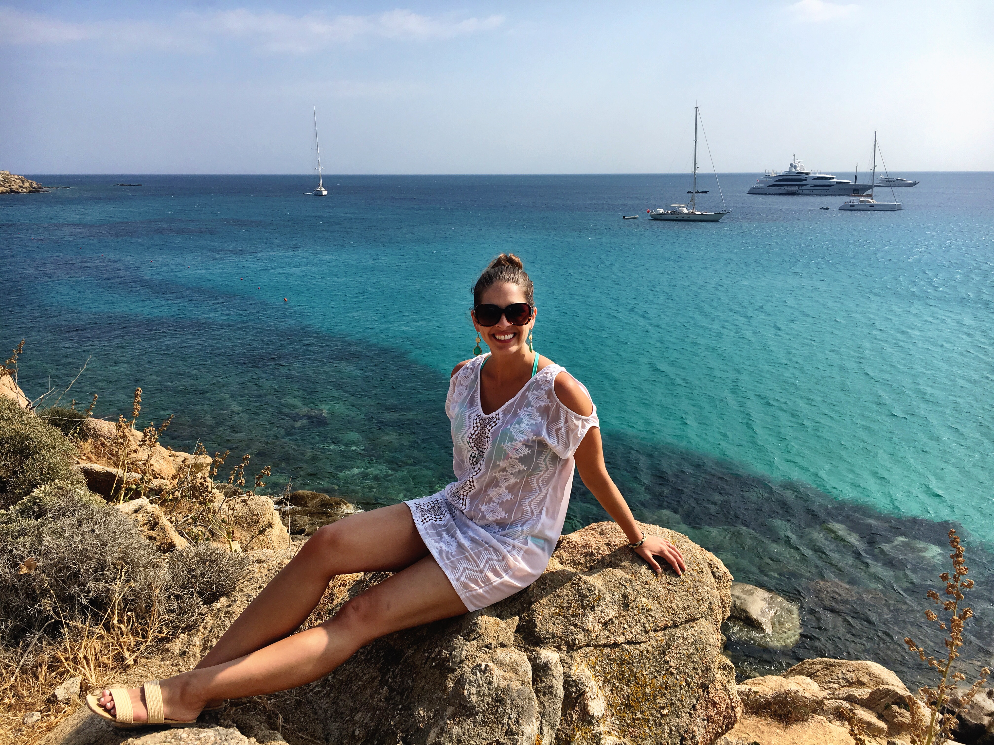 View from above Platis Gialos in Mykonos, Greece