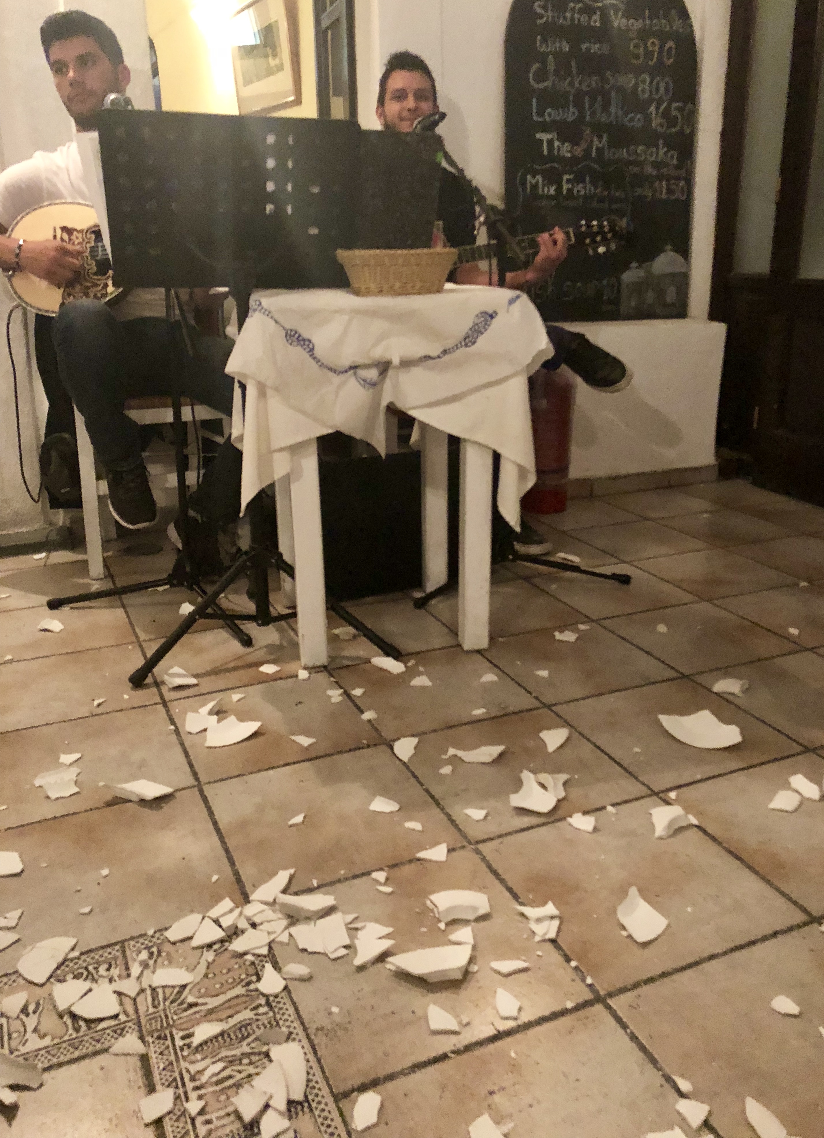 Smashing plates at Naoussa Restaurant in Santorini