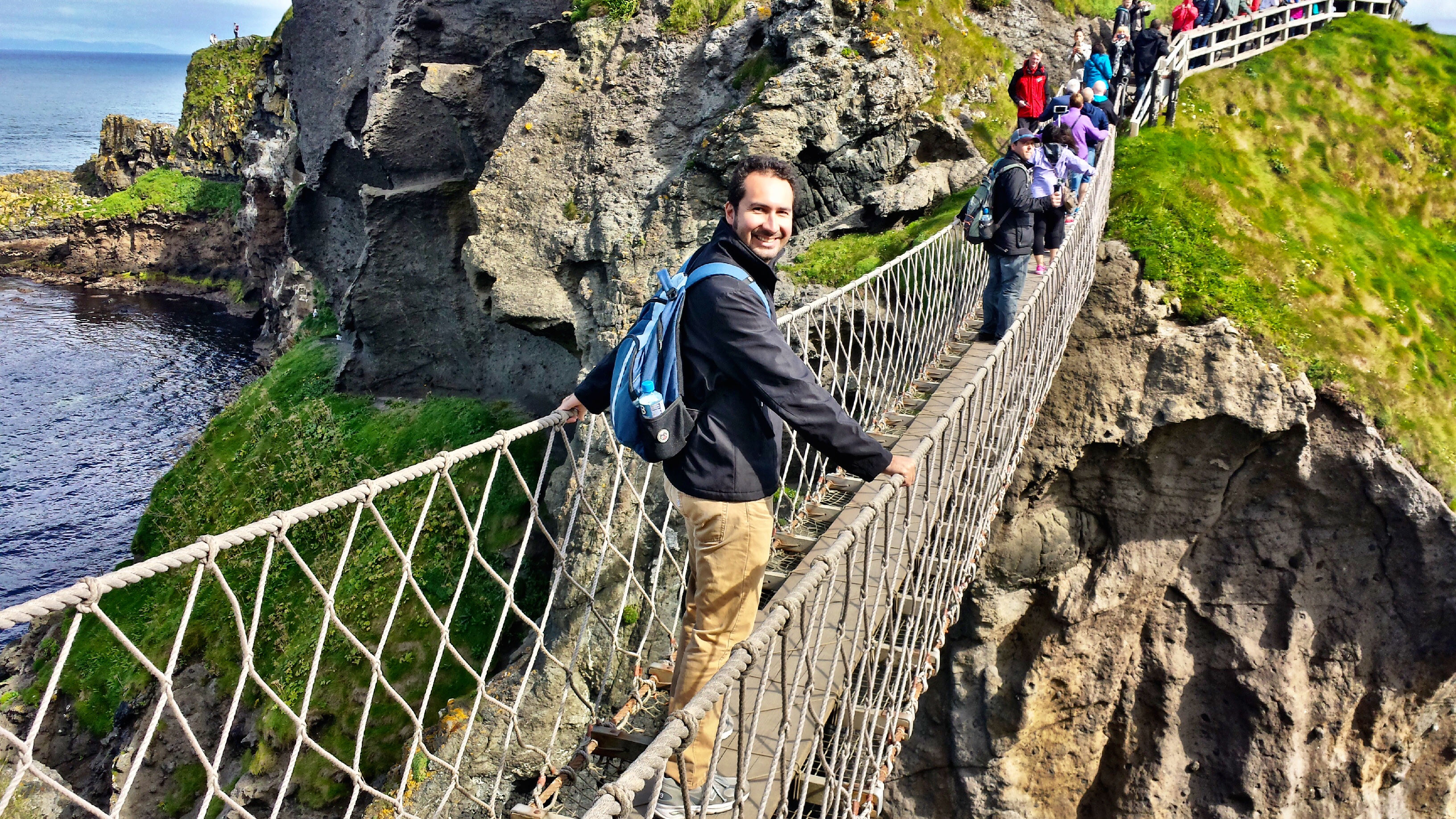 Walking across the Carrick-a-Rede rope bridge