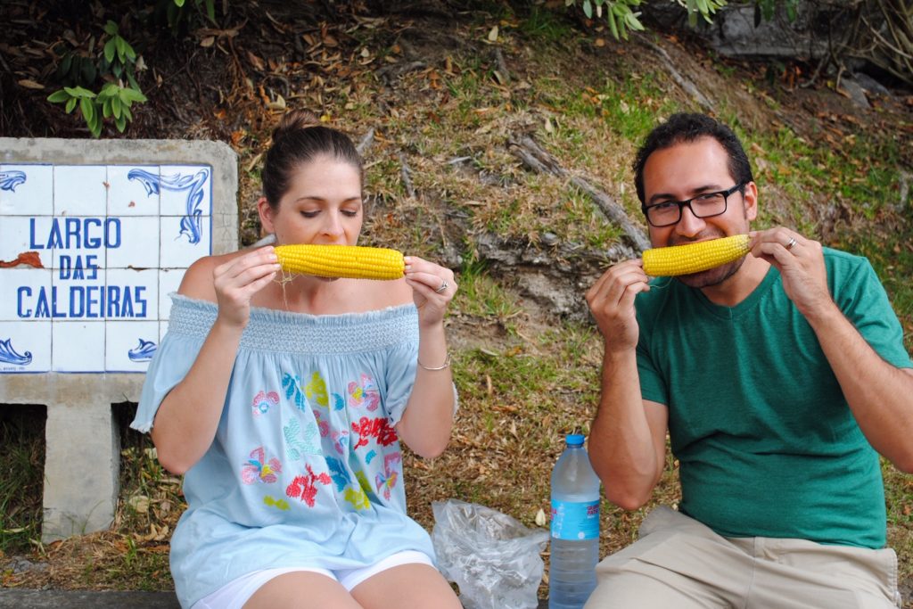 Eating corn in Furnas