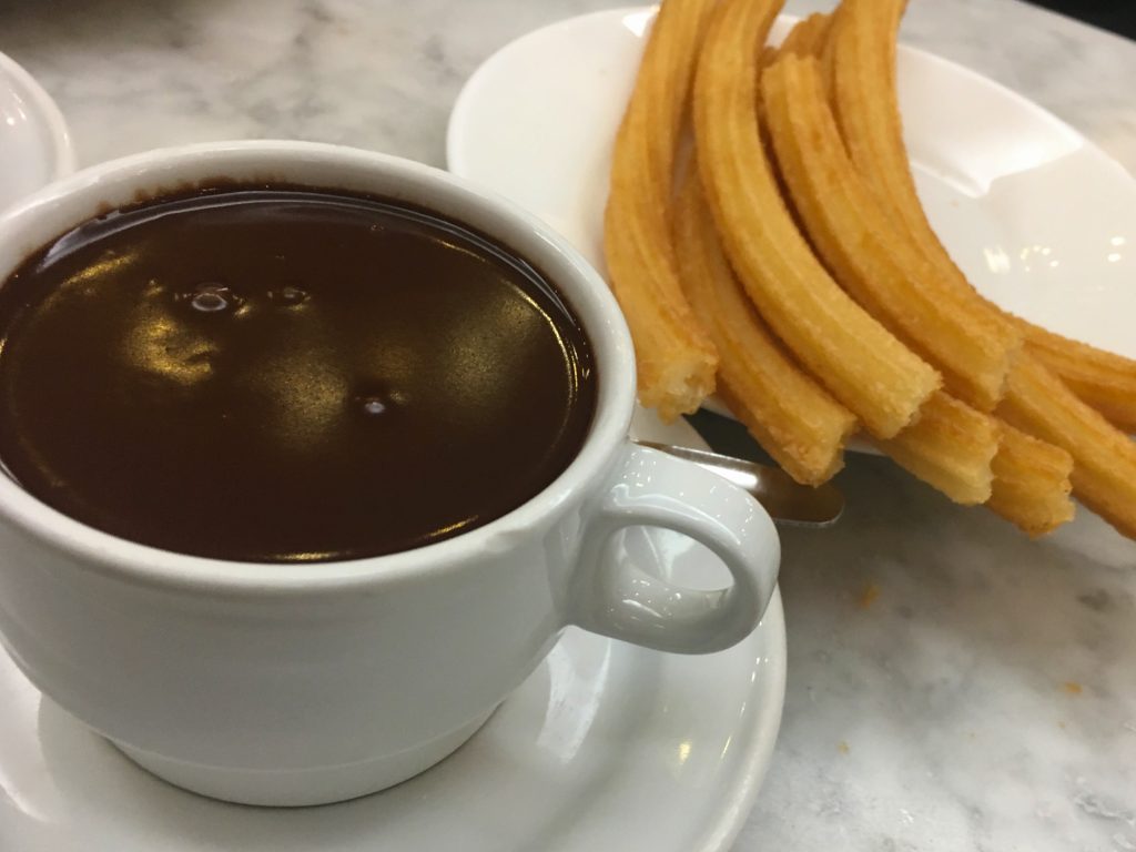 Chocolate and churros at Chocolateria San Gines, Madrid