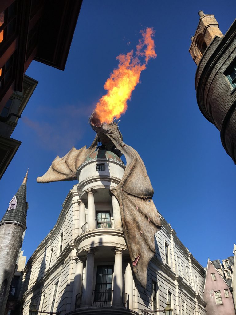 Watch the dragon breathe fire at the Wizarding World of Harry Potter