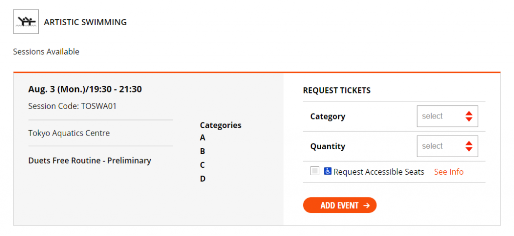 Example of CoSport Ticket Request for the Olympics