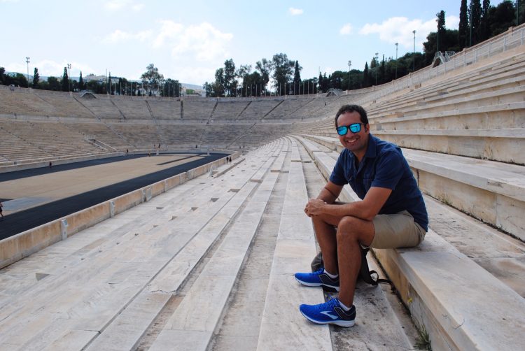 Sit in the stands at the Athens Olympic stadium