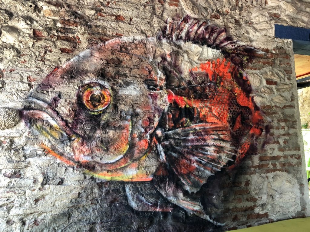 Wall art in Restaurante Palenqueras, Cartagena, Colombia