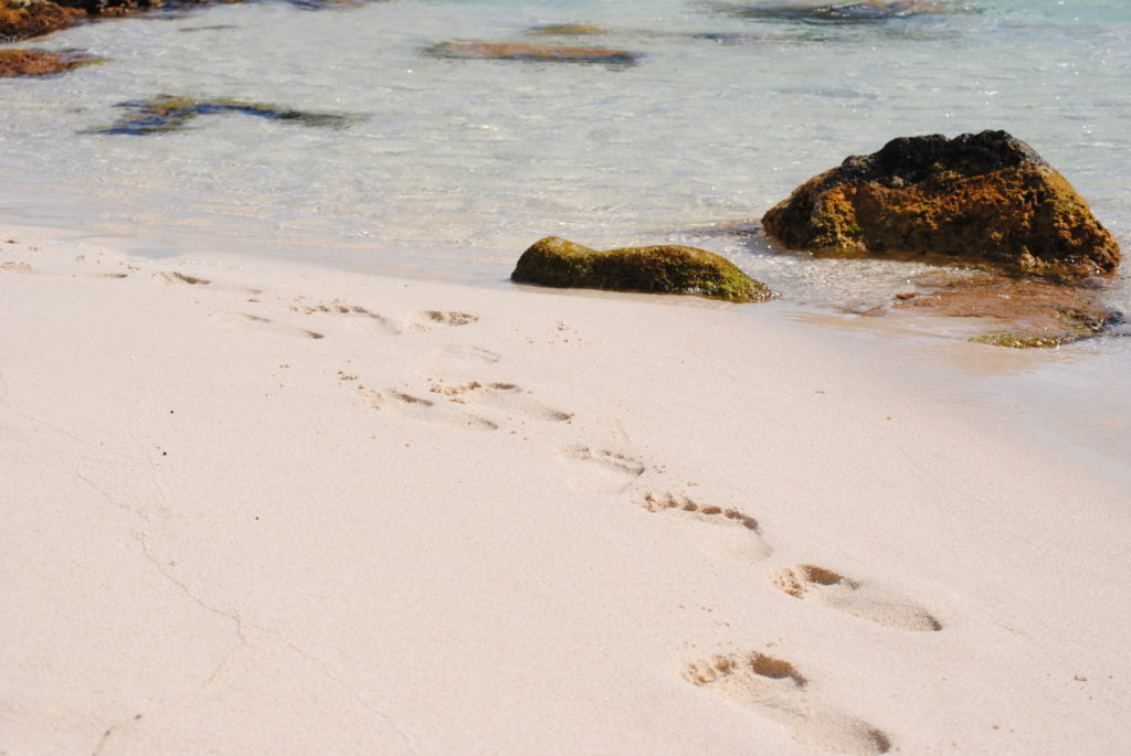 Footprints in the sand in Cozumel