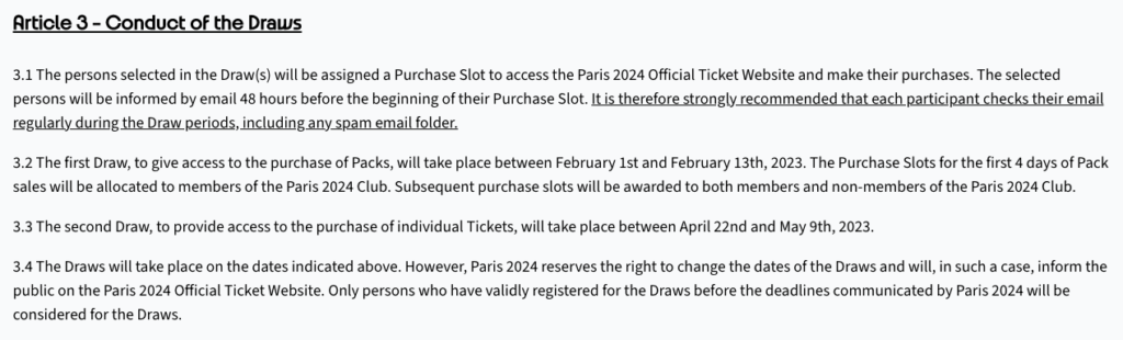 Olympics tickets - conduct of the draws
