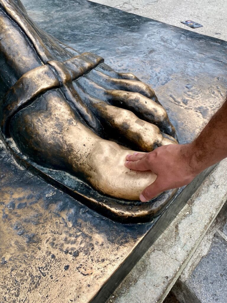 The toe of the Grgur Ninski statue in Split, Croatia