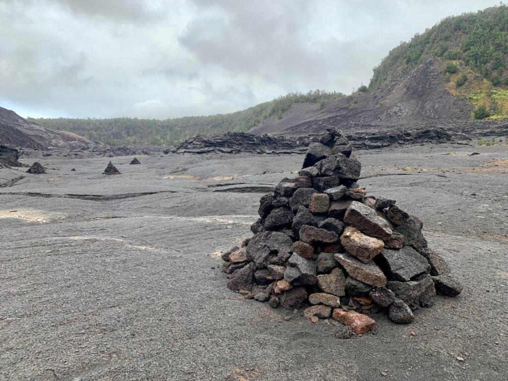 Rock cairns in Hawaii Volcanoes National Park