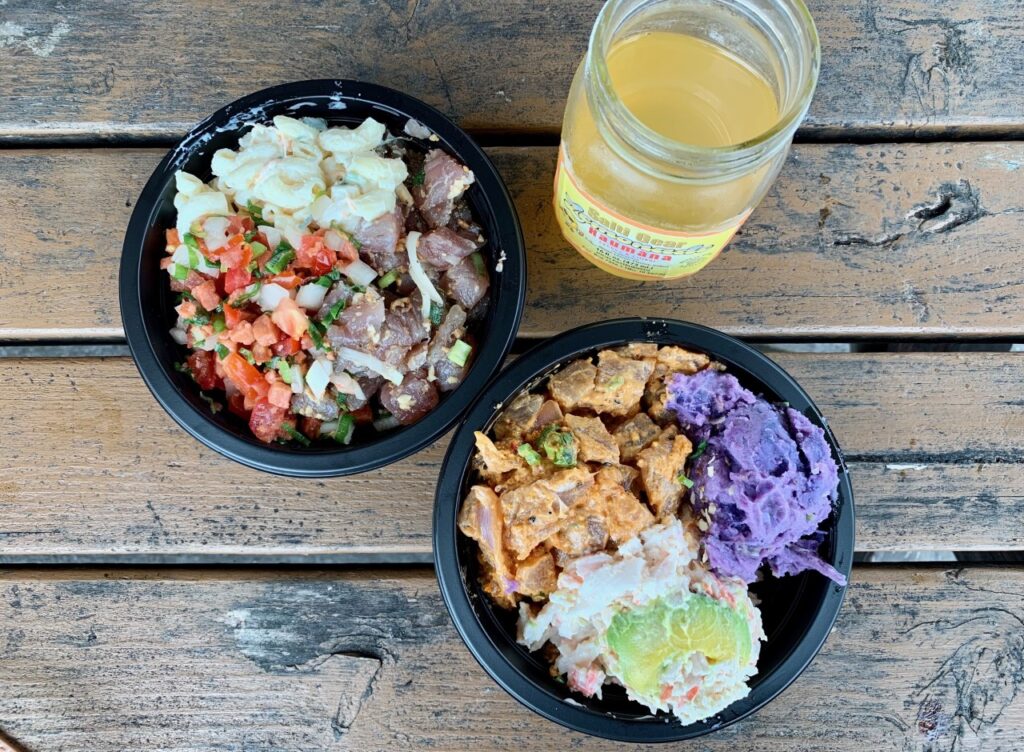 Poke bowls at Poke N Sides in Hilo