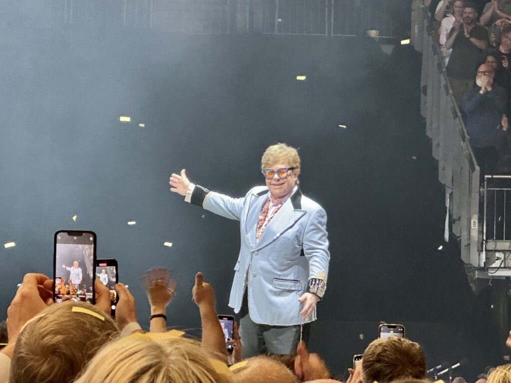 Elton John on stage at the O2 Arena in May 2023
