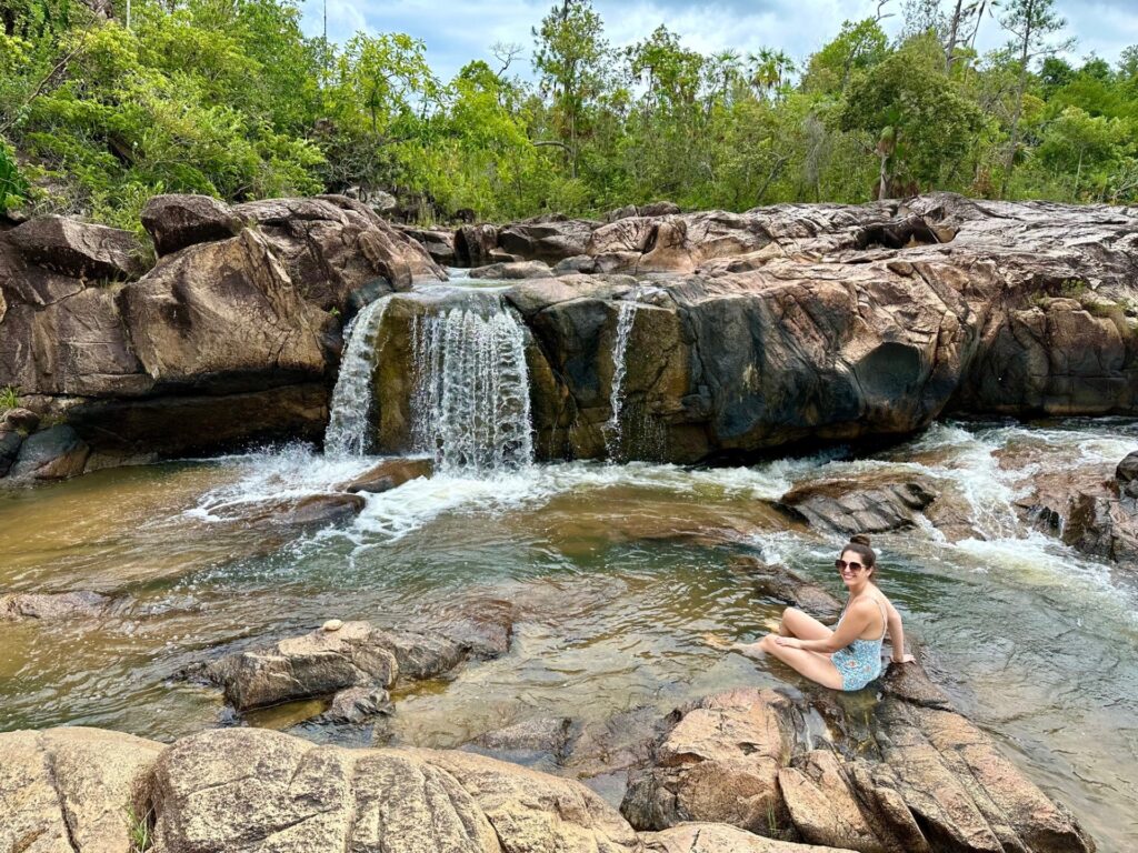 Kristy in the water at the Rio on Pools in Belize's Mountain Pine Forest Reserve