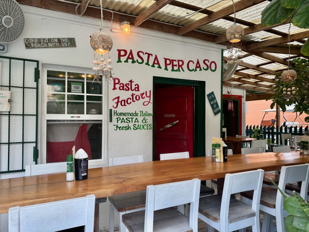 Exterior of Pasta Per Caso restaurant in Caye Caulker