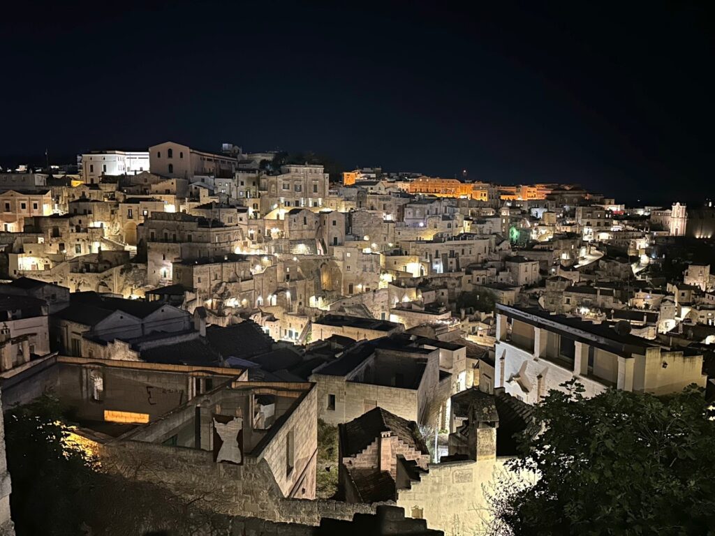 Matera, Italy lit up at night