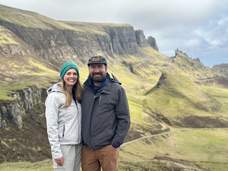 Kristy + WC hiking the Quiraing, Scotland